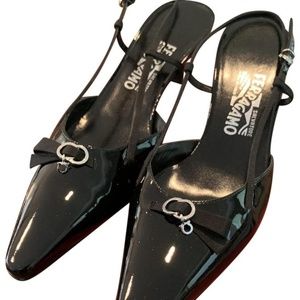 Black Patent Leather Nero Calf Slingback Pumps
